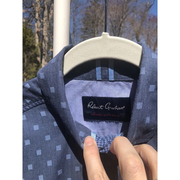 Robert Graham Men's Dress Shirt Blue Geometric Modern American Size Large - Picture 3 of 12